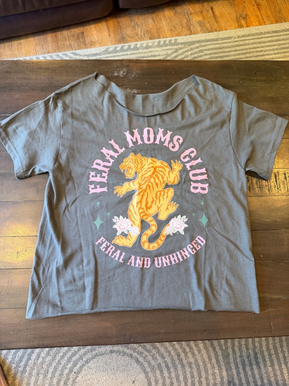 NWOT Feral Moms Club Graphic Tee - Gray with Yellow Tiger